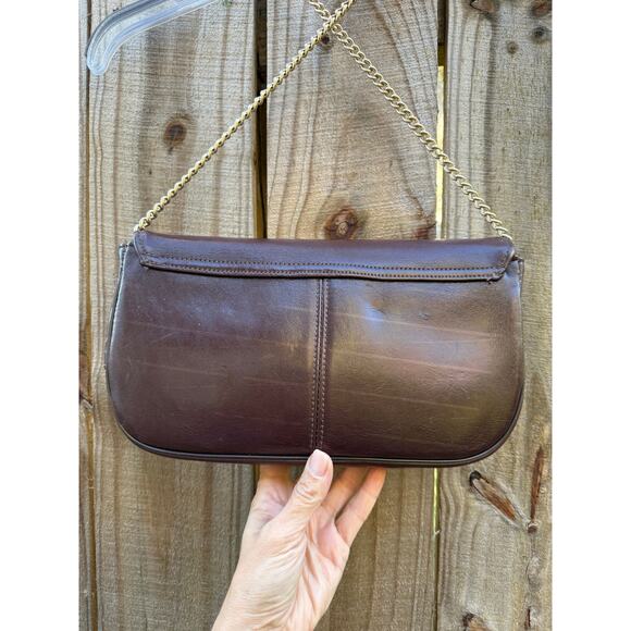 Vintage Chocolate Leather Shoulder Bag with Sculptural Faux Stone Clasp - Picture 5 of 5